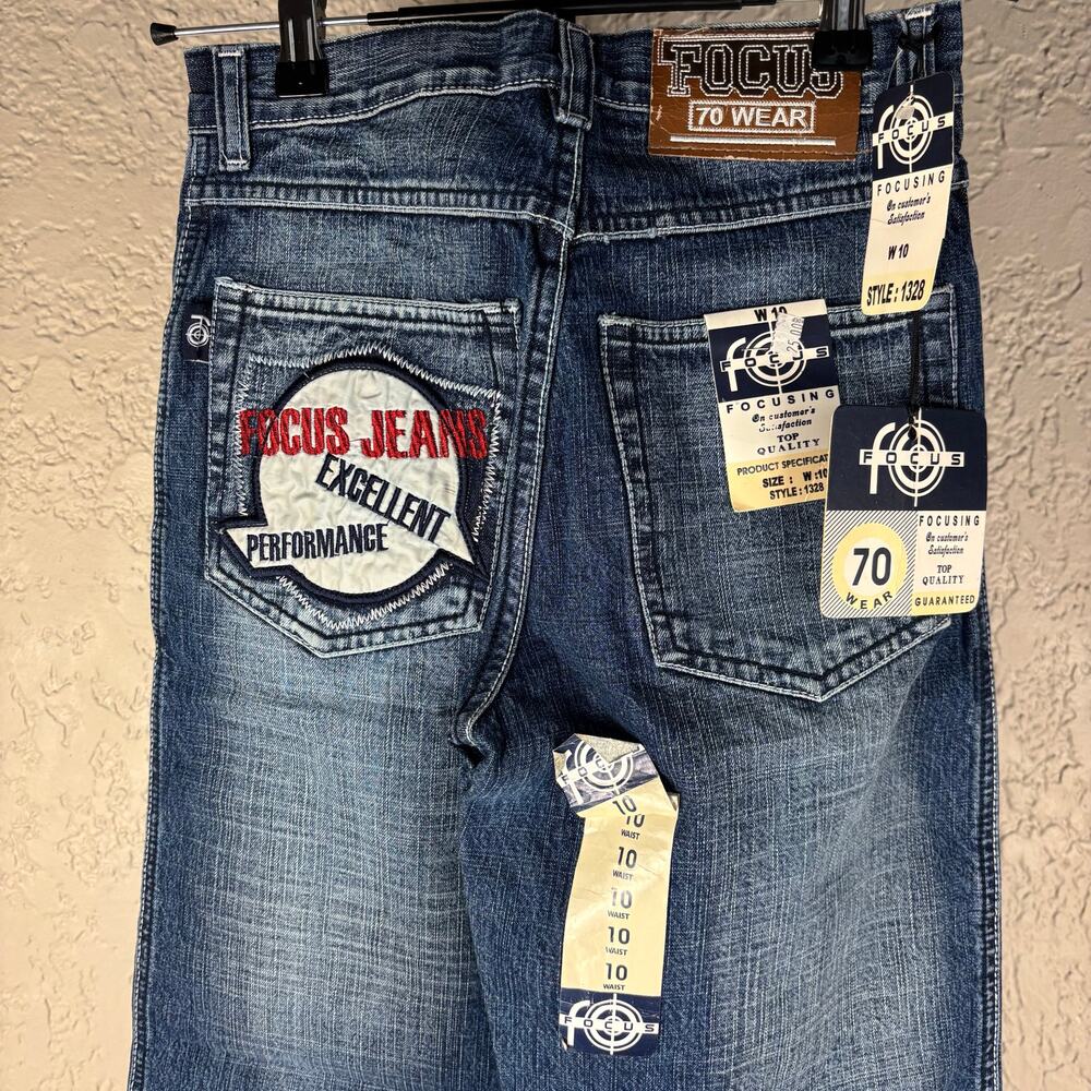 NWT Focus Jeans Y2K Sz 10 Embroidered Wide Leg Skater Jeans